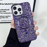 Nouvelle coque de téléphone portable magnétique en diamant brillant, coque de téléphone portable avec charge sans fil électro-plaquée pour iPhone pour Samsung S23