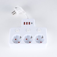 Multiprise EU à 3 prises avec interrupteurs individuels, 3 ports USB, rallonge, prise murale européenne, certifiée CE ROHS KC