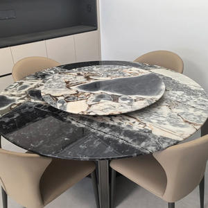 Meubles en pierre Boyo Salle <span class=keywords><strong>à</strong></span> <span class=keywords><strong>manger</strong></span> 6 8 places Table <span class=keywords><strong>à</strong></span> <span class=keywords><strong>manger</strong></span> ronde en marbre chinois Calacatta Nero avec plateau tournant - Product Image 1