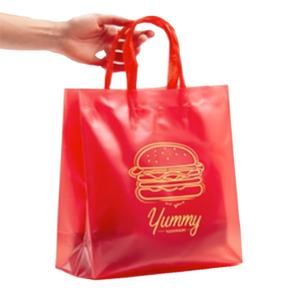 Sacs de courses en plastique personnalisés, résistants à l'humidité, avec poignée longue pour jus, plats à emporter, livraison de repas, transport de boissons - Product Image 1