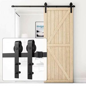 WEKIS M00002 Kit de Herrajes para Puerta Corredera de Granero de 6.6 pies, de Acero al Carbono Negro Esmerilado, Moderno, para Exteriores, Dormitorio o Cocina, con Mecanismo de Latón - Product Image 1