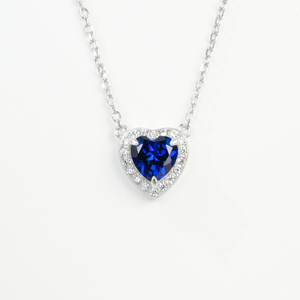 Collar de Boda Romántico de Plata de Ley de Alta Gama con Baño de Rodio y Zafiro en Forma de Corazón - Product Image 1