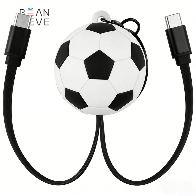 Custom Soccer 2 in 1 Retractable Data Cable Mini Portable Android Mobile Phone Laptop Football 60W Fast Charging Cable