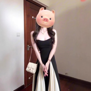 French Style Slim Fit Strapless Slip Dress High Waist Color Blocking Full Skirt Evening Dress Women Summer Fashion - Product Image 2