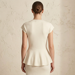 Top <span class=keywords><strong>in</strong></span> <span class=keywords><strong>Maglia</strong></span> Convertibile da Donna con Scollo a V, Collo Tondo, Vita a Peplum, Maniche Corte, Elegante Maglieria Estiva - Product Image 4