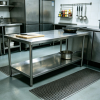 Table de travail en acier inoxydable double couche pour cuisine professionnelle, avec fonction de démontage