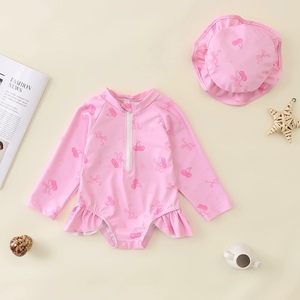 <span class=keywords><strong>Maillot</strong></span> de <span class=keywords><strong>bain</strong></span> une pièce imprimé avec nœud papillon pour bébés filles, avec chapeau, protection solaire, manches longues, en polyester, pour enfants de 0 à 2 ans - Product Image 3