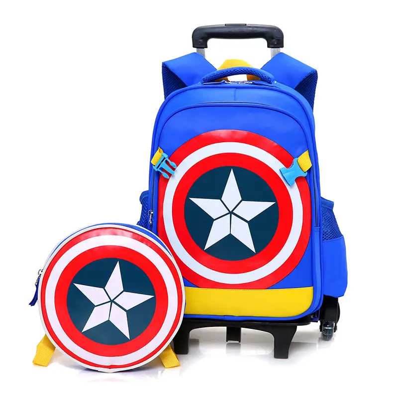 Primary School Cartoon Cute Backpack 2 in 1 School Bag Kids 2 Wheel Trolley Luggage School Bags