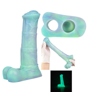 YOCY Fermer Tête Lumineux Silicone Cock Sleeves Sex Toys avec Testicule Manches Doux Pénis Plus Fort Extender Dick Cover pour Hommes - Product Image 1