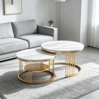 Ensemble de tables basses rondes modernes, plateau en pierre frittée de luxe léger, structure métallique, tables d'appoint gigognes pour salon