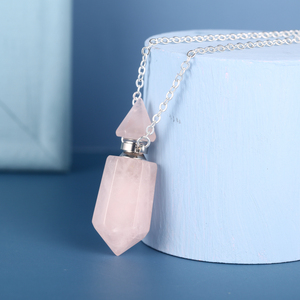 Bouteille de parfum d'huile essentielle collier de pendentif de bijoux de quartz rose de pierre de cristal rose naturel - Product Image 6