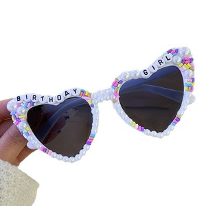 <b>Party</b> <b>Props</b> Birthday Sunglasses Pearl Letter Sunglasses Stylish Rhinestone-encrusted Heart-shaped Glasses - Product Image 6