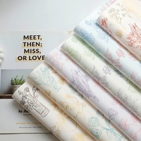 Papier d'emballage floral coréen de luxe, imperméable, dessiné à la main, motif floral, pour bouquets, vente en gros