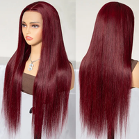Perruque frontale en dentelle HD 99j 13x6 en gros, cheveux humains vierges brésiliens, dentelle suisse, couleur bordeaux, perruques pour femmes noires