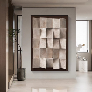 Peinture murale abstraite moderne 3D sur toile, cadre brun foncé, rectangle, décoration pour entrée et salon - Product Image 2