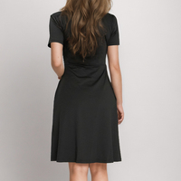 Robe en coton bambou à manches courtes pour femmes, coupe ample, col en V, tenue décontractée au genou pour femmes avec poche