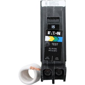 Interruptor de Circuito Eaton Tipo Br de 15 Amperios, 1 Polo, AFCI/GFCI, Todo en Uno, con Botón de Prueba, Montaje en Panel - Product Image 1