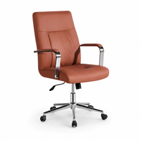 Chaise de bureau de direction ergonomique de luxe en PU avec accoudoirs chromés, base chromée, hauteur réglable, pivotante et roulettes en caoutchouc silencieuses