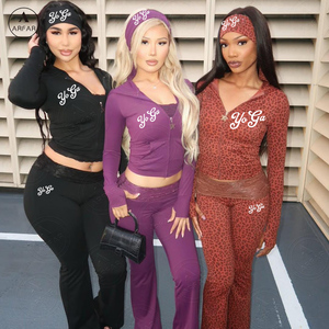 Cheetah Print 2 Piece Yoga Set Custom logo Rhinestone Jacket <strong>Lace</strong> <strong>Trim</strong> <strong>Leggings</strong> <strong>with</strong> Headband Gym Outfits Sets for Women - Product Image 1