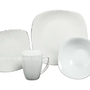 Square Shape White Porcelain 16pcs Ceramic Dinnerware Porcelain Tableware