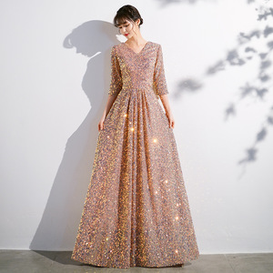 Costume de scène pour chœur, robe pour femme, chef d'orchestre de piano, chanson rouge, paillettes, animateur, soirée de remise de diplôme - Product Image 6