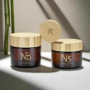 1oz 1.7oz 2oz <b>Empty</b> Cosmetic Containers Round 5g 10g 20g 30g 50g 60g 100g Amber Glass <b>Jar</b> with Bamboo Lids for Cream Packaging - Product Image 1