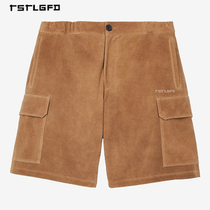 Shorts cargo pour homme en faux daim de qualité supérieure, fermeture à boutons, grandes poches, mélange de coton, longueur mi-longue, mode urbaine - Product Image 4
