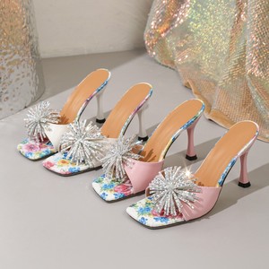 Mules de Lujo con Pedrería para Mujer, Tacones Rosas, Sandalias con Estampado Floral, Elegantes Zapatos de Vestir para la Noche, Pantuflas de Regalo - Product Image 6