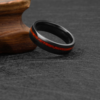 Bague TIZTI 6 mm, polie haute brillance, étanche, incrustation d'opale rouge écrasée Galaxy avec zirconium noir pour homme