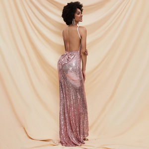 Abito da sera senza maniche senza schienale di lusso di nuovo Design abito <span class=keywords><strong>rosa</strong></span> Sexy da donna con paillettes <span class=keywords><strong>oro</strong></span> - Product Image 3