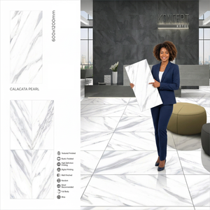 Carrara Bianco Marble Look Porcelain Tiles 24x48 Inch Glossy Floor Wall for Premium Interior Projects - Product Image 3