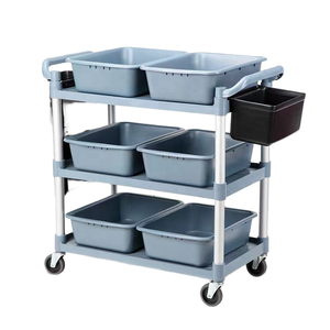 Chariot de service alimentaire commercial Liyonda moderne à 3 niveaux - Gris, noir, plastique, aluminium, pour restaurants, cuisines, hôtels - Product Image 1
