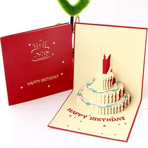 3D Korean Creative Handmade Small Birthday Greeting Card Print Pattern on Paper Retro Blessing Cake Design for Business Gift