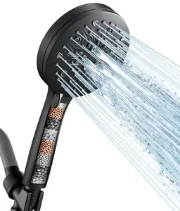 Cabezal de ducha de mano de 8 modos de pulverización negro mate con filtro Juego de cabezal de ducha de alta presión