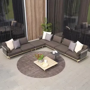 Sofá cama de lujo para exteriores, juegos de sofás en forma de L para jardín de ratán, patio, esquina, salón, sofá de teca - Product Image 3
