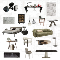 Modernes Luxus-Ganzhaus-Möbelset, Wohn-/Esszimmer Schlafzimmer Möbelpaket mit Bett Sofa Bücherregal Schrank Lampe