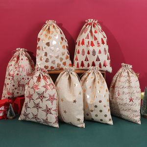 Sac cadeau en lin pour Noël, emballage sec, 30x40cm, avec cordon de serrage, sac décoratif pour cadeaux de fêtes - Product Image 3