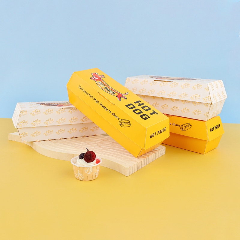 Disposal Custom Printed Hot Dog Box Fast Food Container Package Takeaway Kraft Paper Boxes For Snack Burger Sandwich