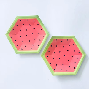 Assiettes en papier hexagonales de couleur pastèque, 10 pouces, 26cm, 8 pièces, pour fête d'été, PP821 - Product Image 1