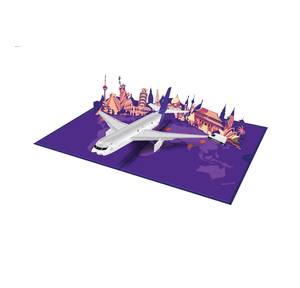 Carte de vœux 3D pop-up Avion autour du monde, artisanat en papier fait main, cadeau de voyage pour anniversaire - Product Image 3