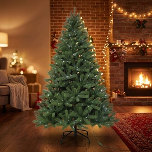 Sapin de Noël Artificiel 1,5-3 m Pré-éclairé LED Blanc Chaud, Forme Pleine Articulée, Arbre de Noël d'Intérieur Robuste et Durable - Product Image 1