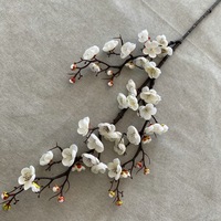 Nini Standard Fleurs artificielles en soie à 3 branches, motif fleur de prunier, pour décoration de mariage, Noël et Nouvel An - Style peinture à l'huile moderne, effet brûlé