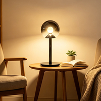 Modern Smoked Glass Globe Table Lamp Hand-Sweep Sensor LED Tri-Color 3000K/4000K/6000K Bedside Bedroom Living Room Desk