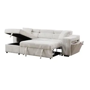 PZCN design moderno soggiorno mobili in velluto a coste tessuto di stoccaggio divano letto con deposito chaise-chaise
