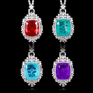 Bulk Supply High Quality 23*23mm Red Cubic Zirconia Jewelry Trendy Eco-friendly Copper Women <b>Statement</b> Pendant <b>Necklace</b> - Product Image 5