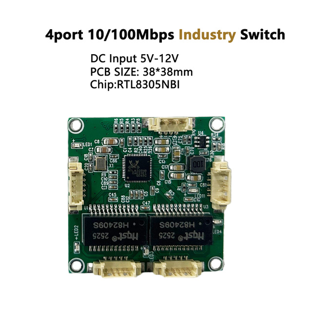 4Ports 10/100 Mbps Industry Ethernet Switch Output 5Pin Header DC Input 12V Applied to Camera Machine Equipment Temperature Wide
