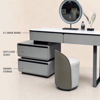 Ensemble de coiffeuse en MDF de qualité E1 avec plateau en pierre frittée, miroir LED trois couleurs et tiroirs à fermeture douce – Meuble de chambre à coucher