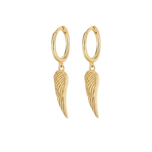 925 sterling silver jewelry wing shape hoop dangle wholesale hip hop feather earrings for women