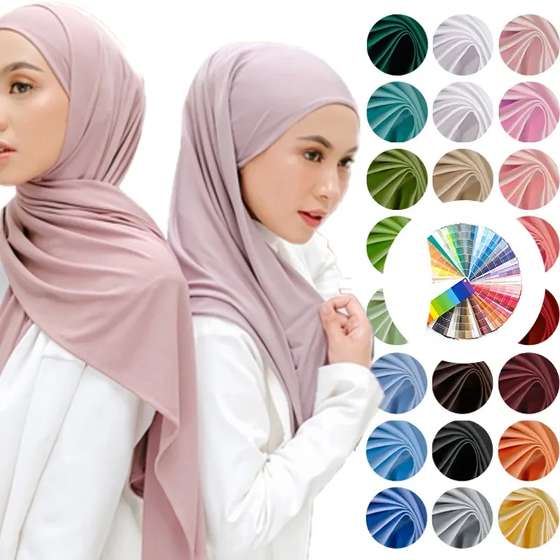 새로운 스타일 도매 132 색 일반 조젯 스카프 이슬람 여성 두꺼운 진주 쉬폰 머리 스카프 여성 히잡 만틸라 실크 스카프