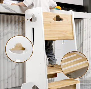 Tour d'apprentissage pour tout-petits en bois écologique moderne, pliable, hauteur réglable, tabouret d'aide à la cuisine Montessori avec 3 niveaux - Product Image 3